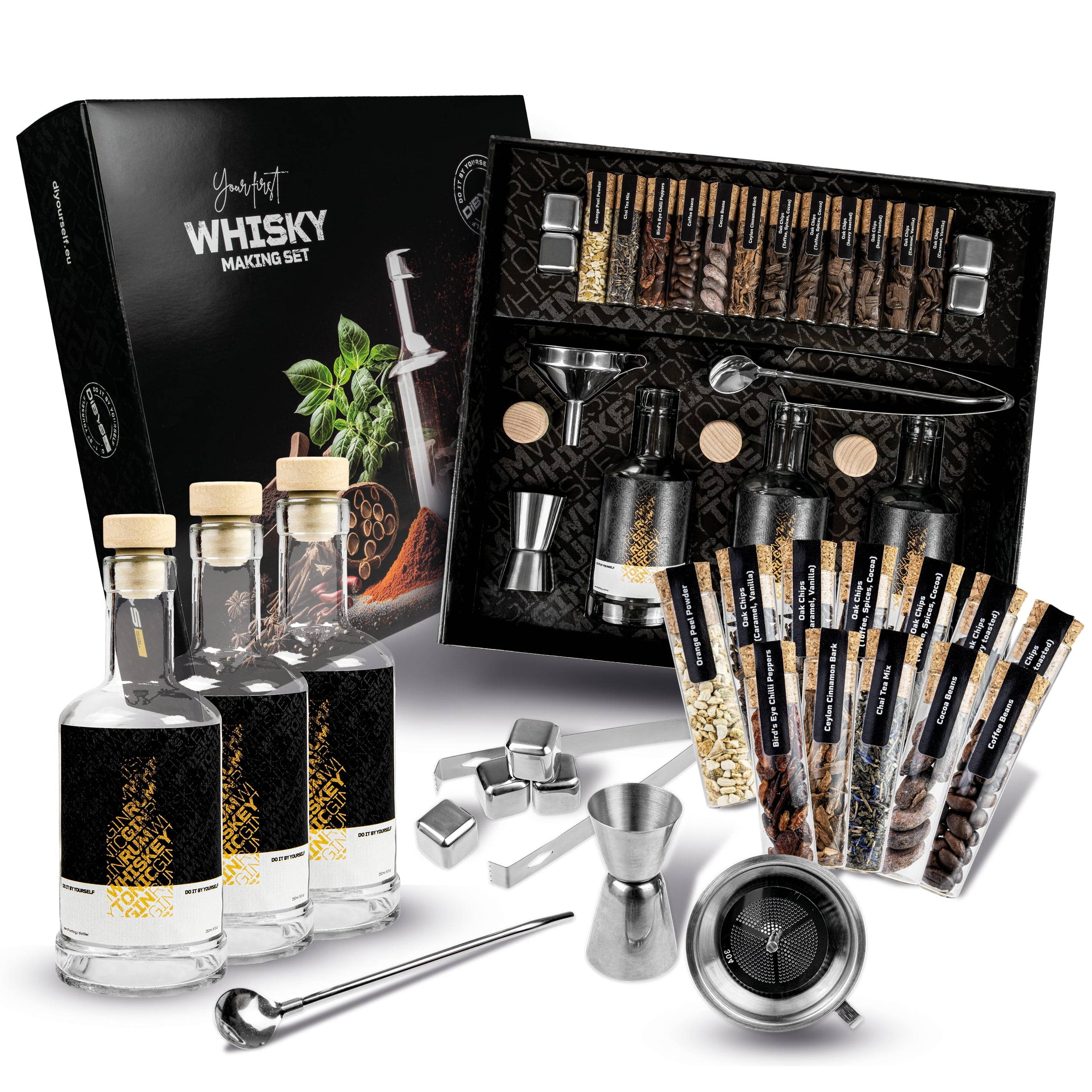 DIY WHISKY BAUKASTEN SET MIT GEWÜRZEN UND COCKTAIL ZUBEHÖR